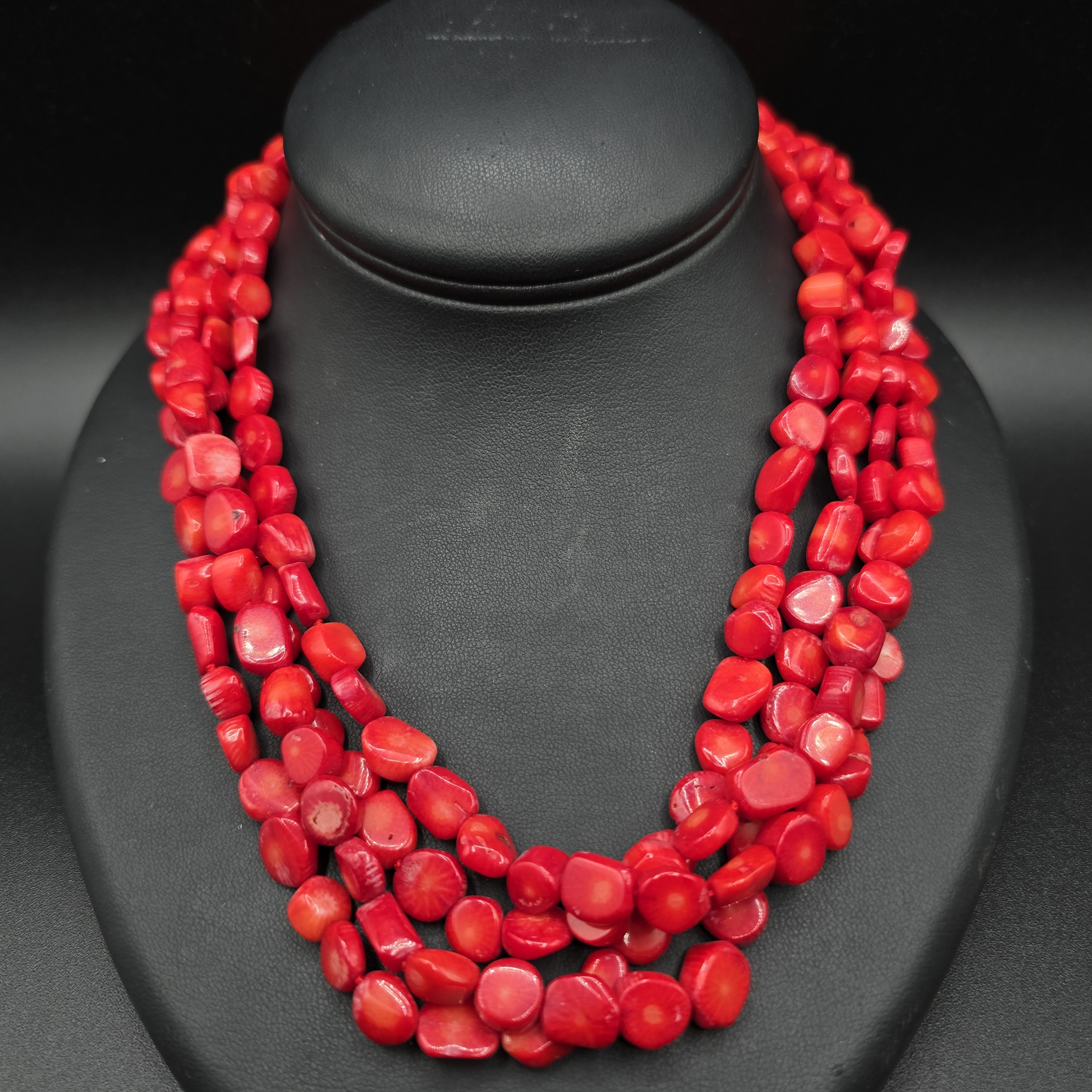 Lucoral Red Dyed Coral Multi Strand Necklace Chunky Statement 925 Lameth